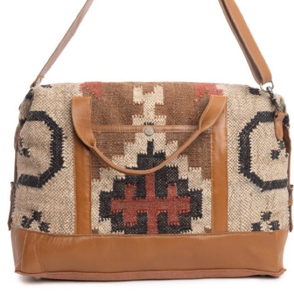 🔥Womens Rug Kilim Duffel travel weekender Myra Bag leather tribal overnighter - Picture 7 of 7